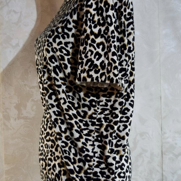 Talbots XL Leopard Print Short Sleeve Sweater Top | Bateau Neck | Cotton Blend - Picture 3 of 6